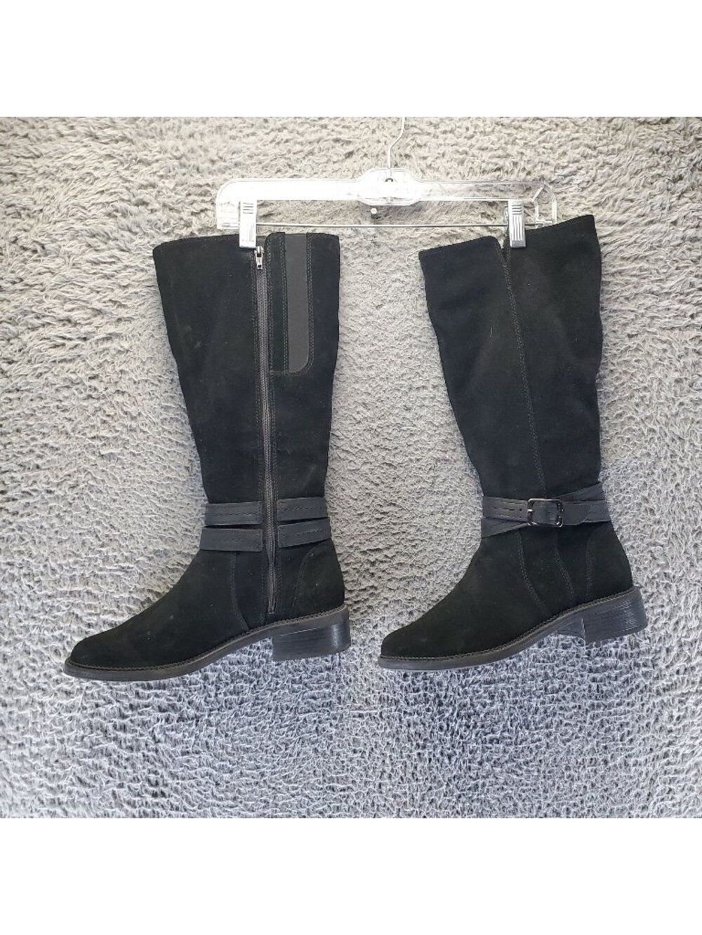 Clarks Shoes Womens Size 8.5 Black Suede Maye Shine Tall Riding Boots *Read*